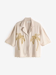 Cream Scallop Edge Button Through Short Set Pyjamas - Image 8 of 10