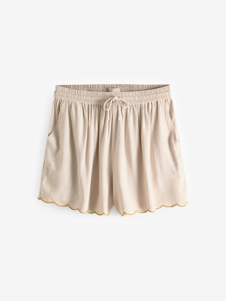 Cream Scallop Edge Button Through Short Set Pyjamas - Image 9 of 10
