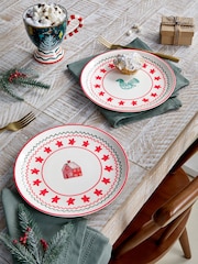 Lucy Tiffney Set of 2 Cream/Red Christmas Plates - Image 1 of 3
