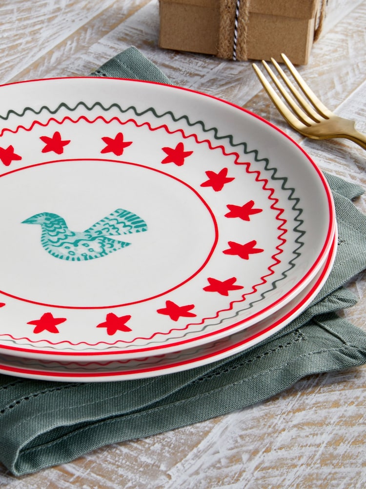 Lucy Tiffney Set of 2 Cream/Red Christmas Plates - Image 2 of 3