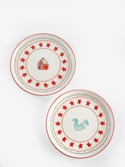 Lucy Tiffney Set of 2 Cream/Red Christmas Plates - Image 3 of 3