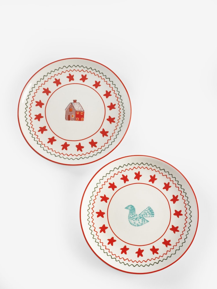 Lucy Tiffney Set of 2 Cream/Red Christmas Plates - Image 3 of 3