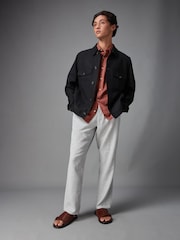 Black Linen Blend Trucker Jacket - Image 2 of 12