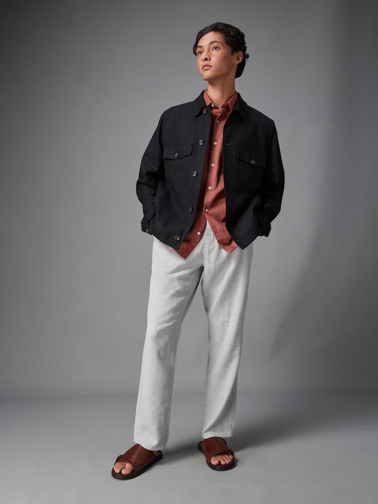 Black Linen Blend Trucker Jacket - Image 2 of 12