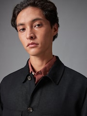 Black Linen Blend Trucker Jacket - Image 4 of 12