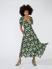 Ro&Zo Green Daisy Floral V Neck Midi Dress - Image 1 of 7