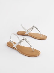 Silver Forever Comfort® Standard/Wide Fit Jewel Toe Leather Post Sandals - Image 1 of 5