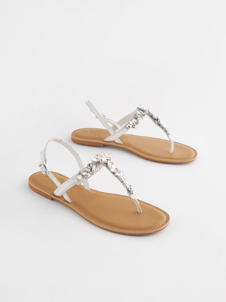 Silver Forever Comfort® Standard/Wide Fit Jewel Toe Leather Post Sandals - Image 1 of 5