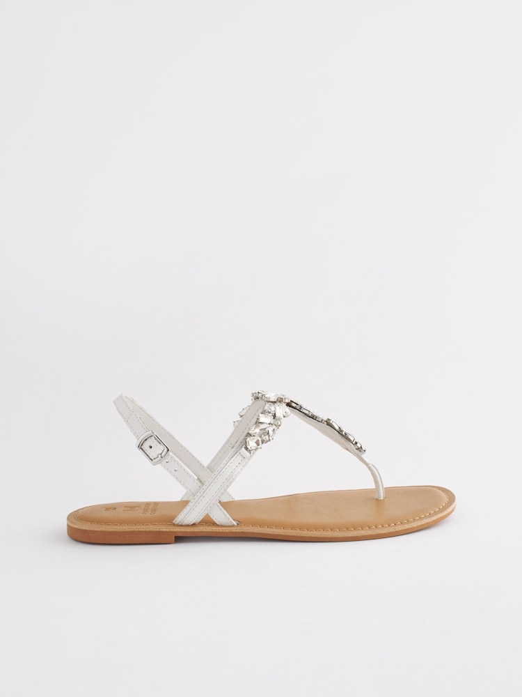 Silver Forever Comfort® Standard/Wide Fit Jewel Toe Leather Post Sandals - Image 2 of 5