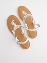 Silver Forever Comfort® Standard/Wide Fit Jewel Toe Leather Post Sandals - Image 3 of 5