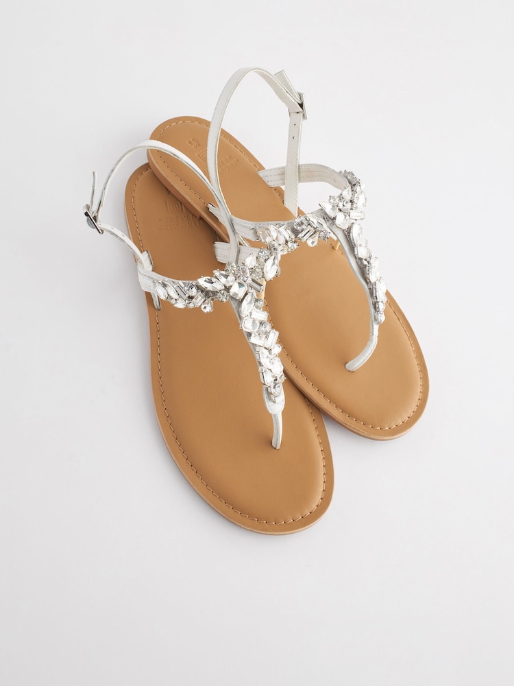 Buy Silver Standard/Wide Fit Jewel Toe Leather Post Sandals from