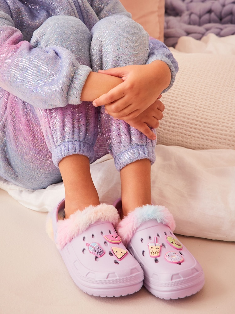 Purple Badge Faux Fur Lined Clog Slippers - Image 1 of 10