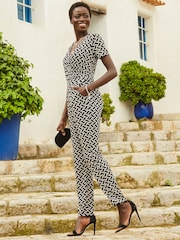 Sosandar Black Light Geometric Print Wrap Front Jumpsuit - Image 3 of 5