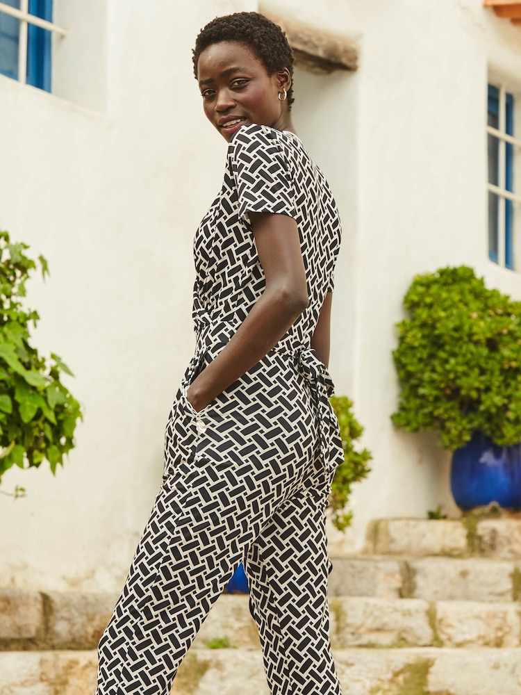 Sosandar Black Light Geometric Print Wrap Front Jumpsuit - Image 5 of 5