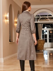 Sosandar Brown Faux Suede Popper Front Shirt Dress - Image 2 of 5