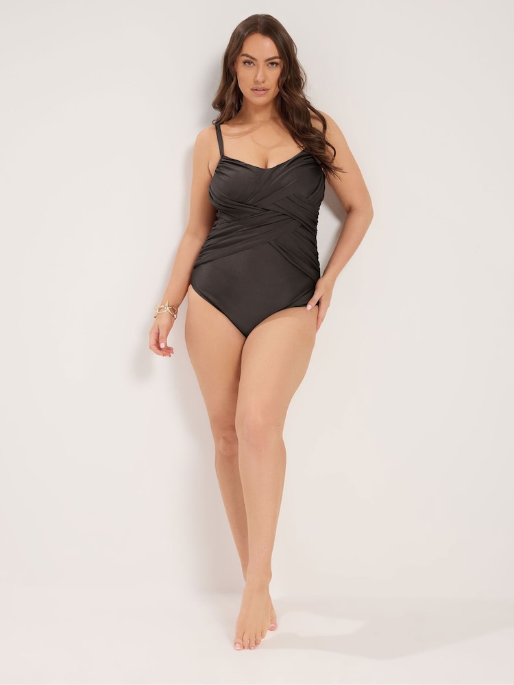Yours Curve Brown Crossover Super Sculpt Swimsuit - Image 2 of 6 Yours Curve Brown Crossover Super Sculpt Swimsuit - Image 2 of 6