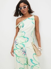 توب كتف واحد غير متماثل من مزيج الكتان من River Island - صورة 1 من 4