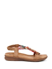Pavers Brown Pavers Embellished Flat Black Sandals - Image 1 of 5