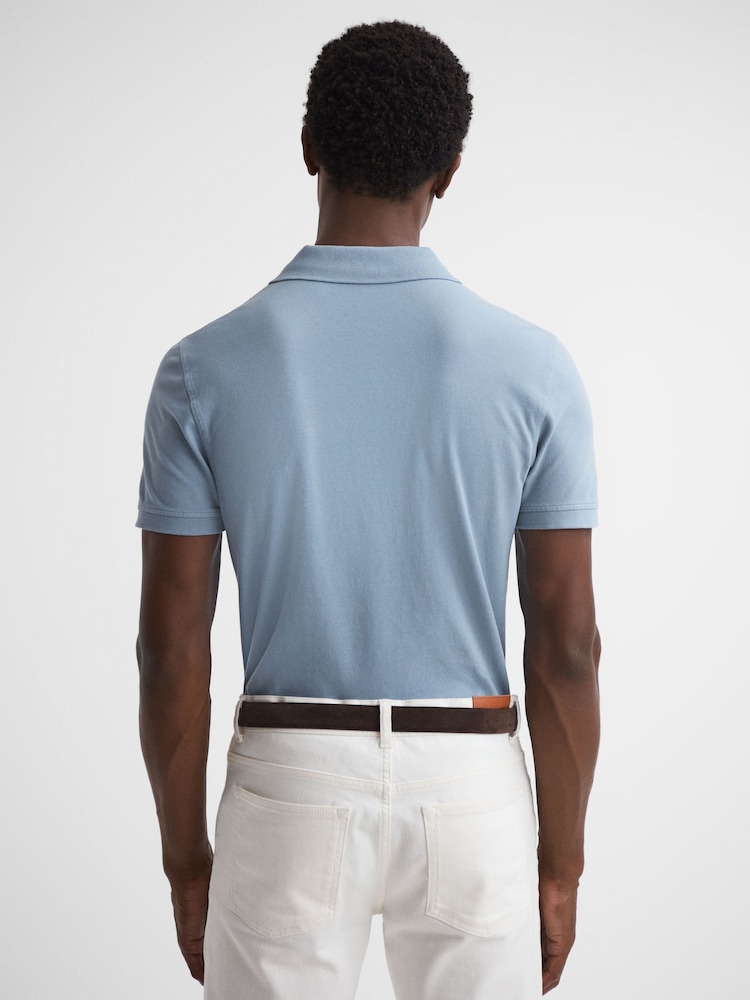 Reiss Soft Blue Puro Slim Fit Garment Dye Polo Shirt - Image 4 of 4