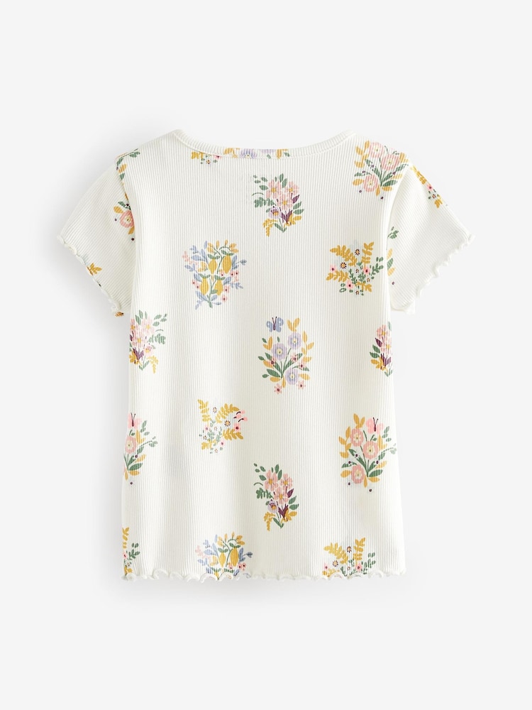Pink Floral Short Sleeve Rib T-Shirts 3 Pack (3mths-7yrs) - Image 2 of 3 Pink Floral Short Sleeve Rib T-Shirts 3 Pack (3mths-7yrs) - Image 2 of 3