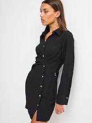 Black Asymmetric Crepe Mini Dress - Image 4 of 6