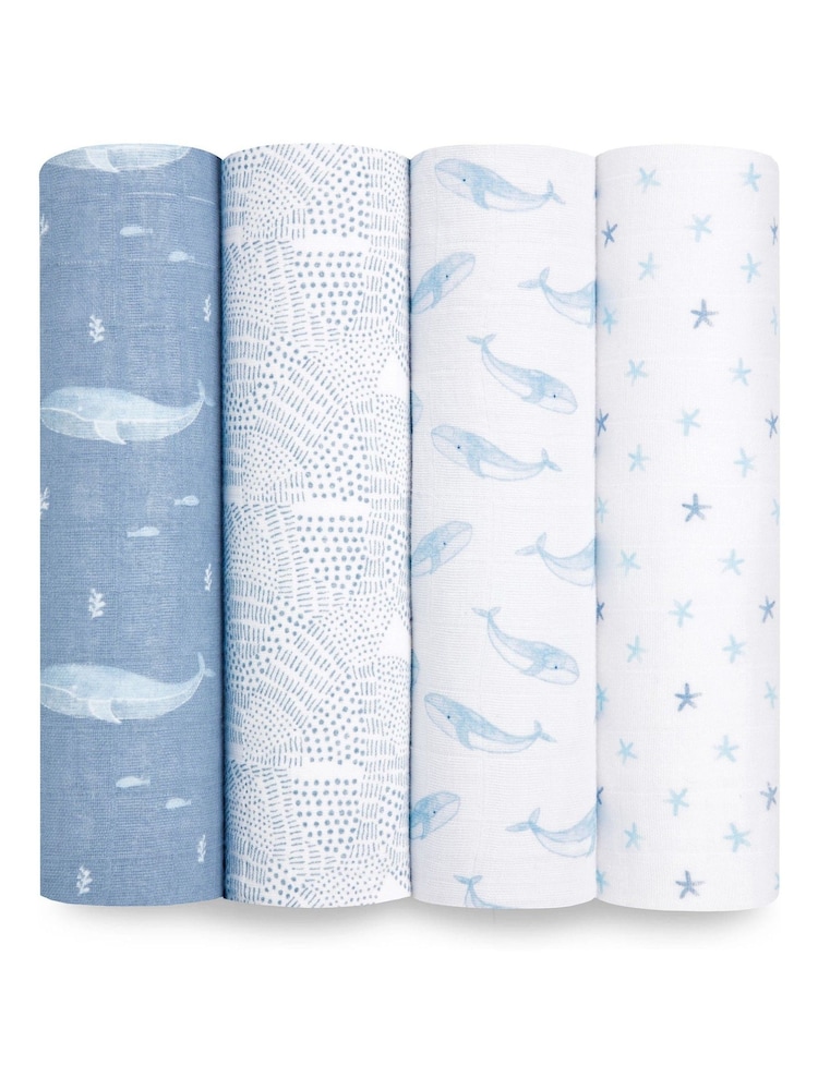 aden + anais Blue Cotton Muslin Blankets 4 Pack - Image 1 of 7