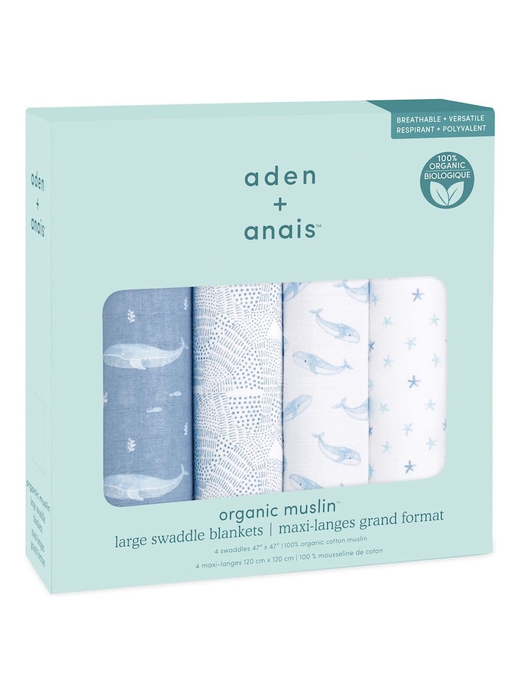 aden + anais Blue Cotton Muslin Blankets 4 Pack - Image 2 of 7