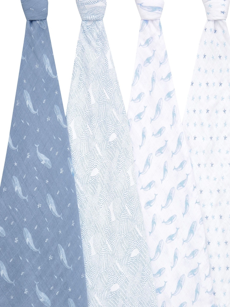 aden + anais Blue Cotton Muslin Blankets 4 Pack - Image 3 of 7