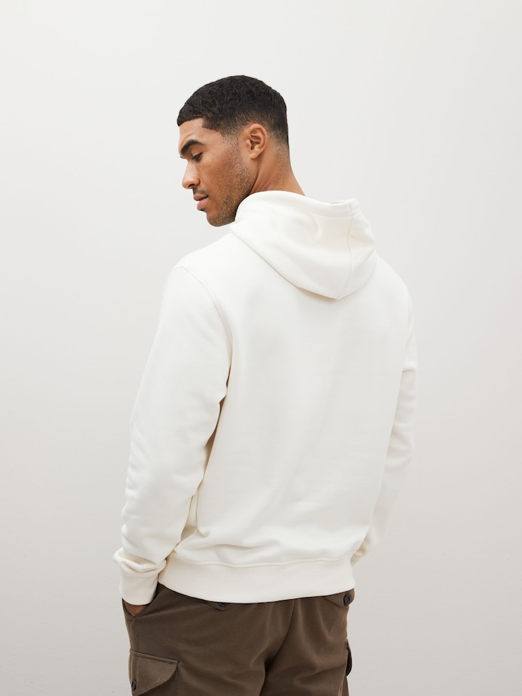 White Ecru Regular Fit Jersey Cotton Rich Overhead Hoodie - Image 3 of 8
