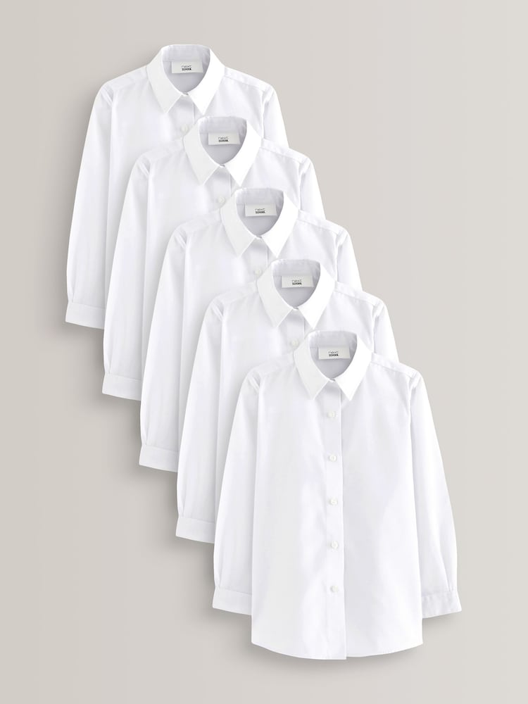 White Slim Fit 5 Pack Long Sleeve Formal School Shirts (3-18yrs) - Image 1 of 8