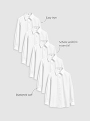White Slim Fit 5 Pack Long Sleeve Formal School Shirts (3-18yrs) - Image 3 of 8