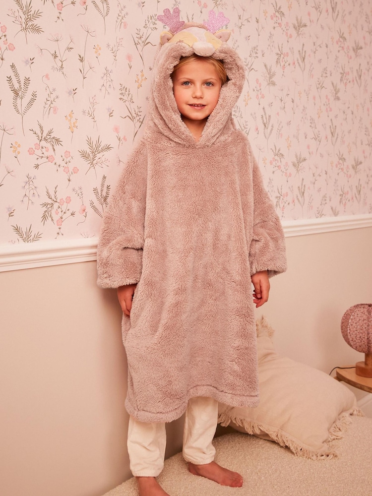 Pink Reindeer Christmas Print Soft Fleece Hooded Blanket (3-16yrs) - Image 1 of 9