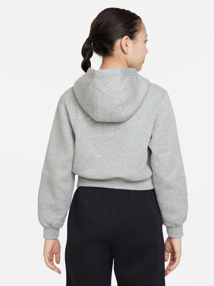 Nike Grey Club Fleece Cropped Hoodie - Image 2 of 5