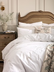 Historic Royal Palaces White Natural Bow Embroidery 200 Thread Count Duvet Cover and Pillowcase Set - Image 1 of 4