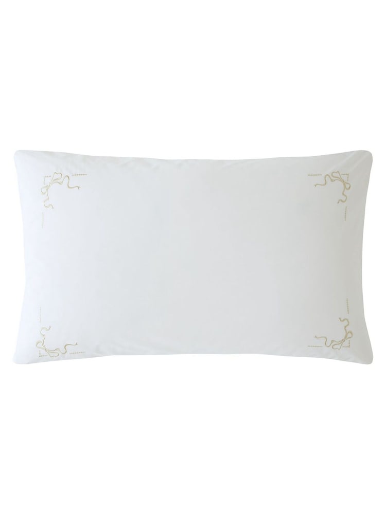 Historic Royal Palaces White Natural Bow Embroidery 200 Thread Count Duvet Cover and Pillowcase Set - Image 4 of 4 Historic Royal Palaces White Natural Bow Embroidery 200 Thread Count Duvet Cover and Pillowcase Set - Image 4 of 4