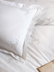 Historic Royal Palaces Set of 2 White Natural Bow Embroidery 200 Thread Count Pillowcases - Image 1 of 2
