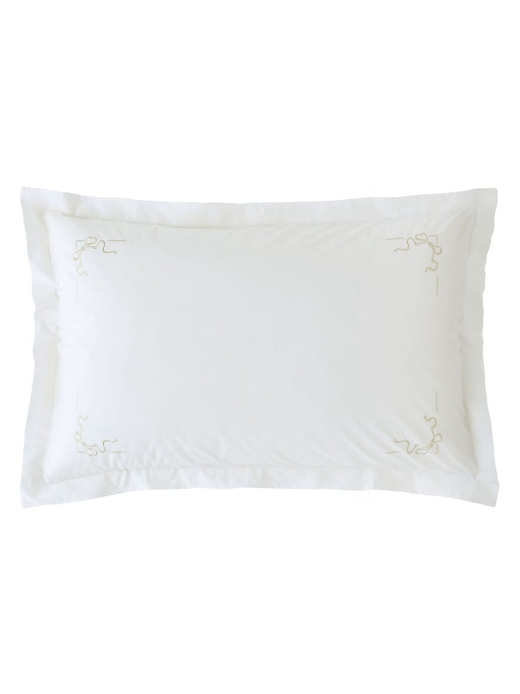 Historic Royal Palaces Set of 2 White Natural Bow Embroidery 200 Thread Count Pillowcases - Image 2 of 2 Historic Royal Palaces Set of 2 White Natural Bow Embroidery 200 Thread Count Pillowcases - Image 2 of 2