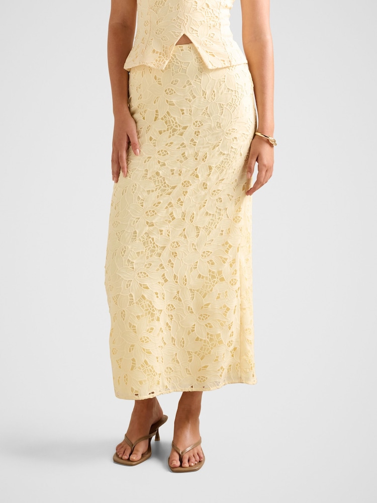 Forever New Yellow Andie Lace Maxi Skirt - Image 1 of 5