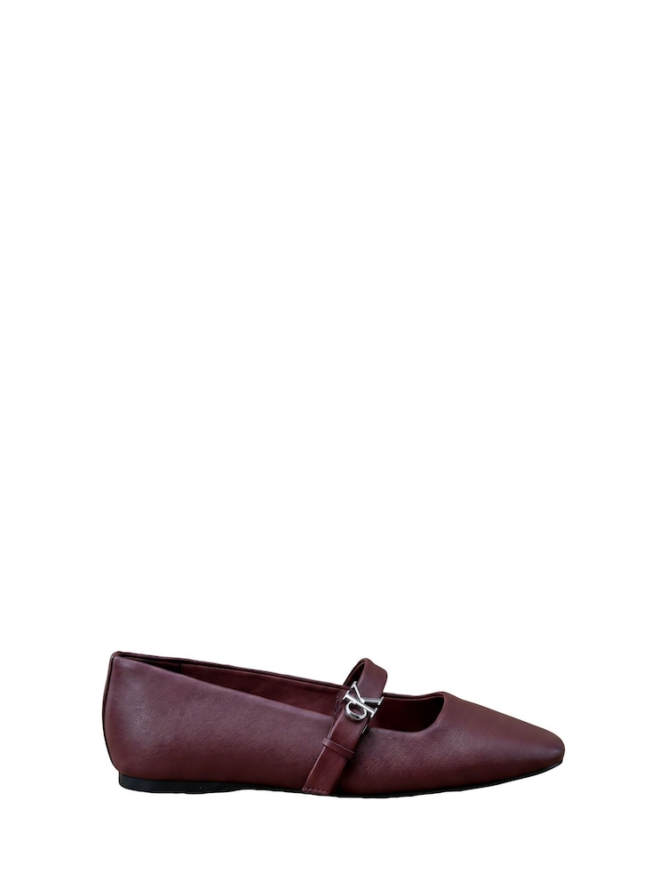 Calvin Klein Red Leather Mary Jane Ballerinas - Image 1 of 7 Calvin Klein Red Leather Mary Jane Ballerinas - Image 1 of 7