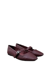 Calvin Klein Red Leather Mary Jane Ballerinas - Image 3 of 7