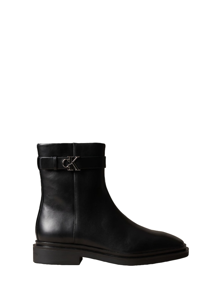 Calvin Klein Black Leather Signature Ankle Boots - Image 1 of 6
