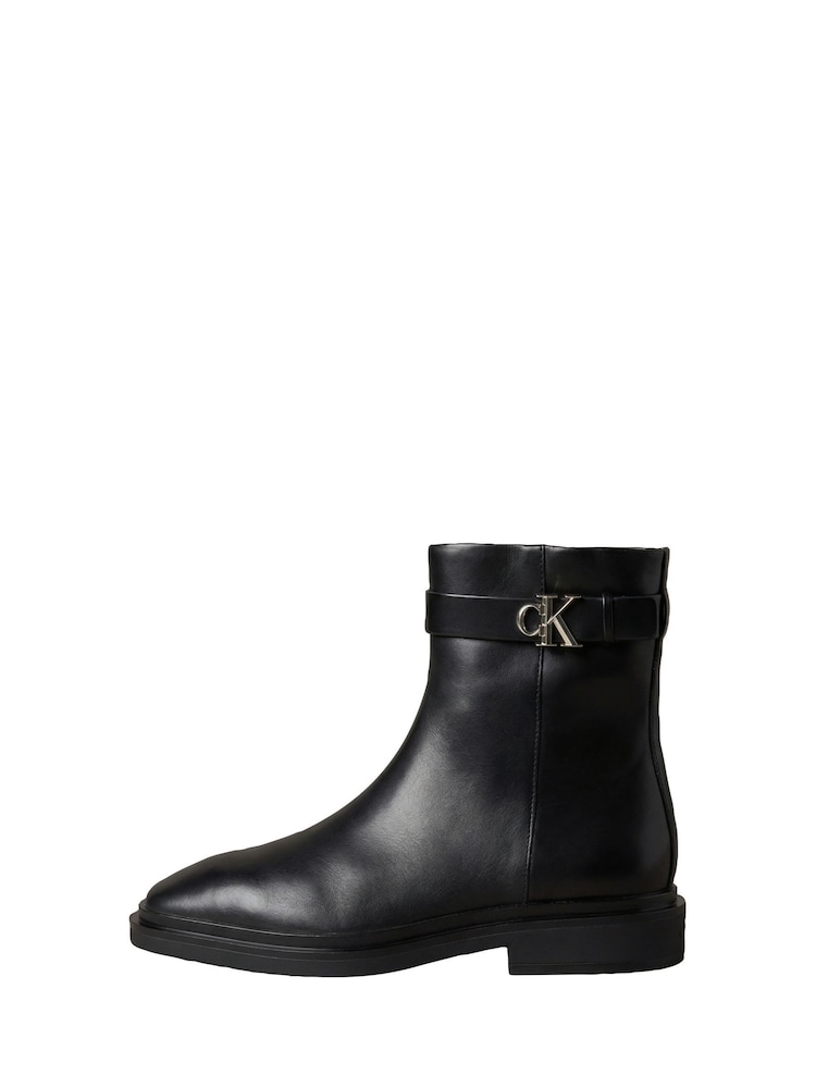 Calvin Klein Black Leather Signature Ankle Boots - Image 2 of 6