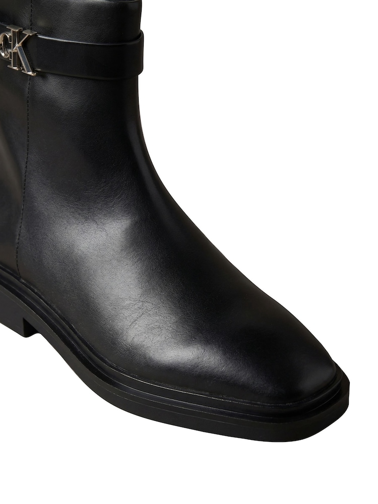Calvin Klein Black Leather Signature Ankle Boots - Image 6 of 6