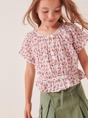 Roza in bel droben potisk - Teksturiran zmečkan bardot top (3-16yrs) - Slika 3 iz 7