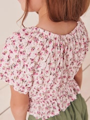 Roza in bel droben potisk - Teksturiran zmečkan bardot top (3-16yrs) - Slika 4 iz 7