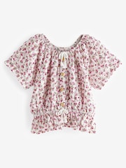 Roza in bel droben potisk - Teksturiran zmečkan bardot top (3-16yrs) - Slika 5 iz 7