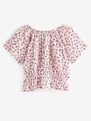 Roza in bel droben potisk - Teksturiran zmečkan bardot top (3-16yrs) - Slika 6 iz 7