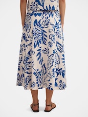 Forever New Blue Darcy Printed Seamed Midi Skirt Contains Linen - Image 2 of 5