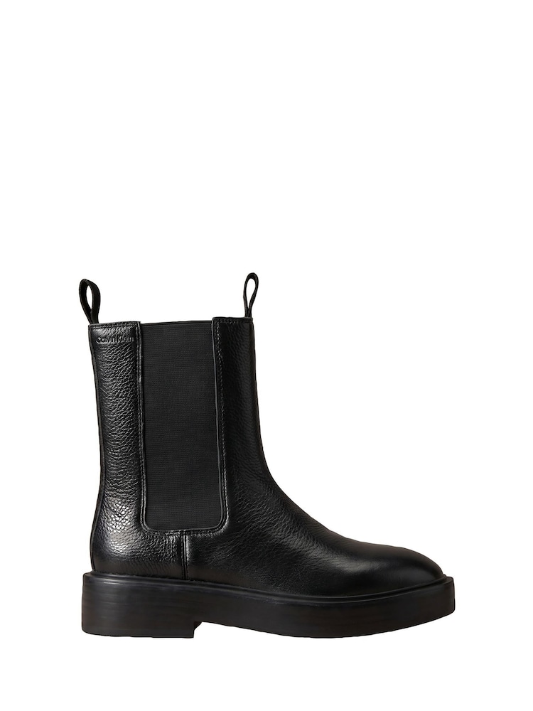 Calvin Klein Black Leather Stacked Heel Chelsea Boots - Image 1 of 6