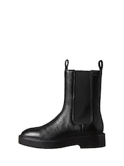 Calvin Klein Black Leather Stacked Heel Chelsea Boots - Image 2 of 6